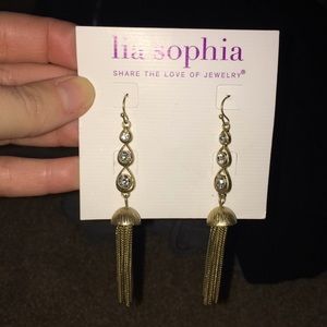 Lia Sophia long earrings, gold with tassels